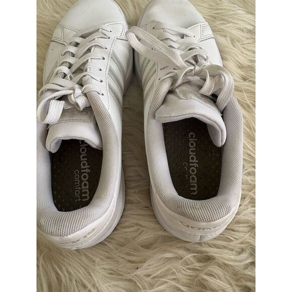 adidas Grand Court Women's Sneakers White Iridescent Stripes Size 8 - Picture 7 of 8